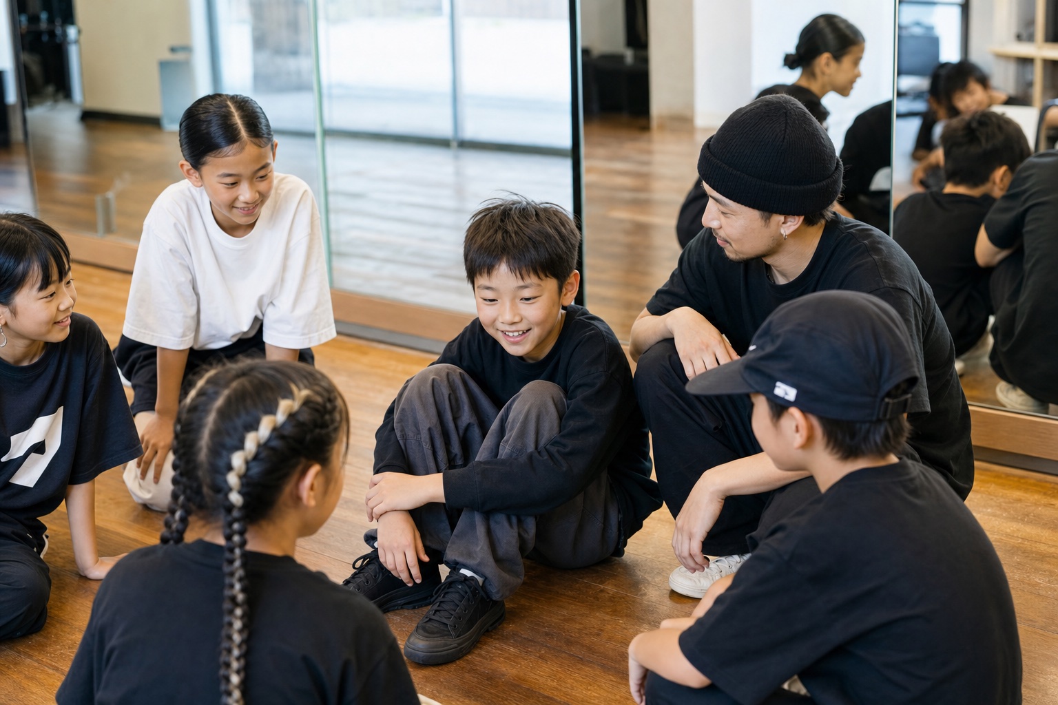 ヒップホップの練習後に今日の100点を感じる子どもたち