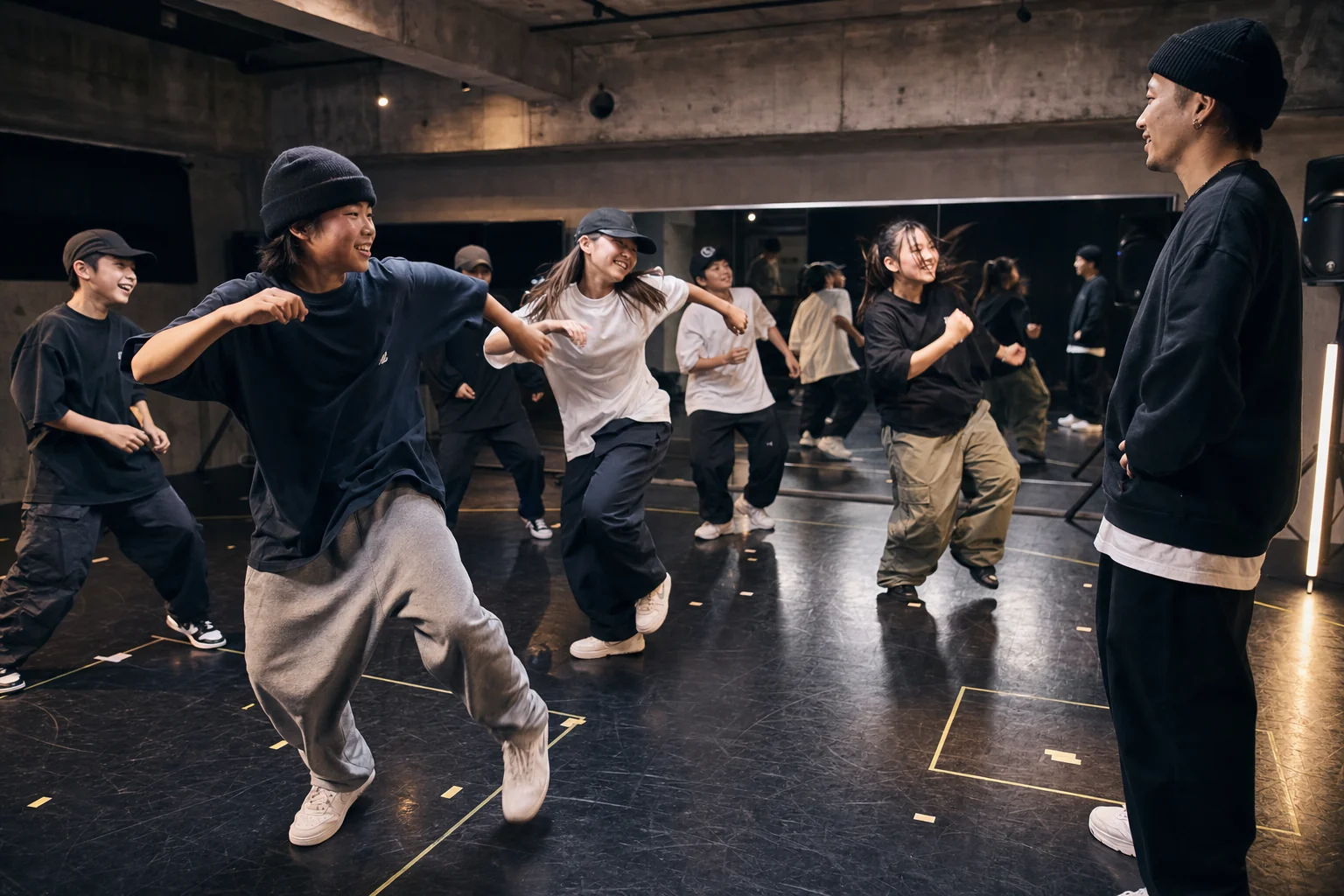 ルールを知った上で自由に踊るヒップホップスタジオのレッスン風景