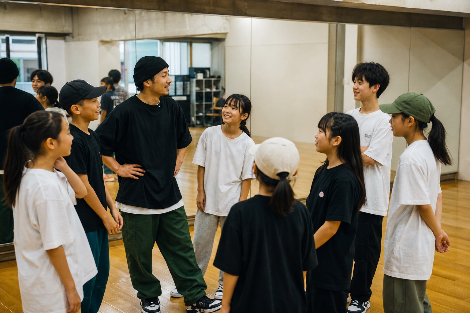 ヒップホップの練習後に仲間と成長を感じる子どもたち